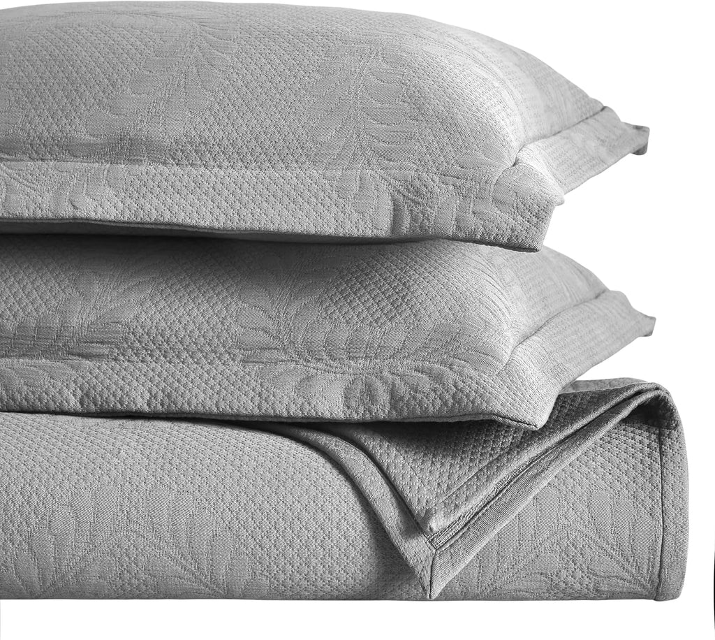 Superior 3 Piece Cotton Bedspread Set, Home Bed Decor, Decorative Bed Spread, 2 Pillow Shams, Medium Weight Blanket, Matelasse Coverlet, Bedding Essentials, Peploi Collection, California King, Grey