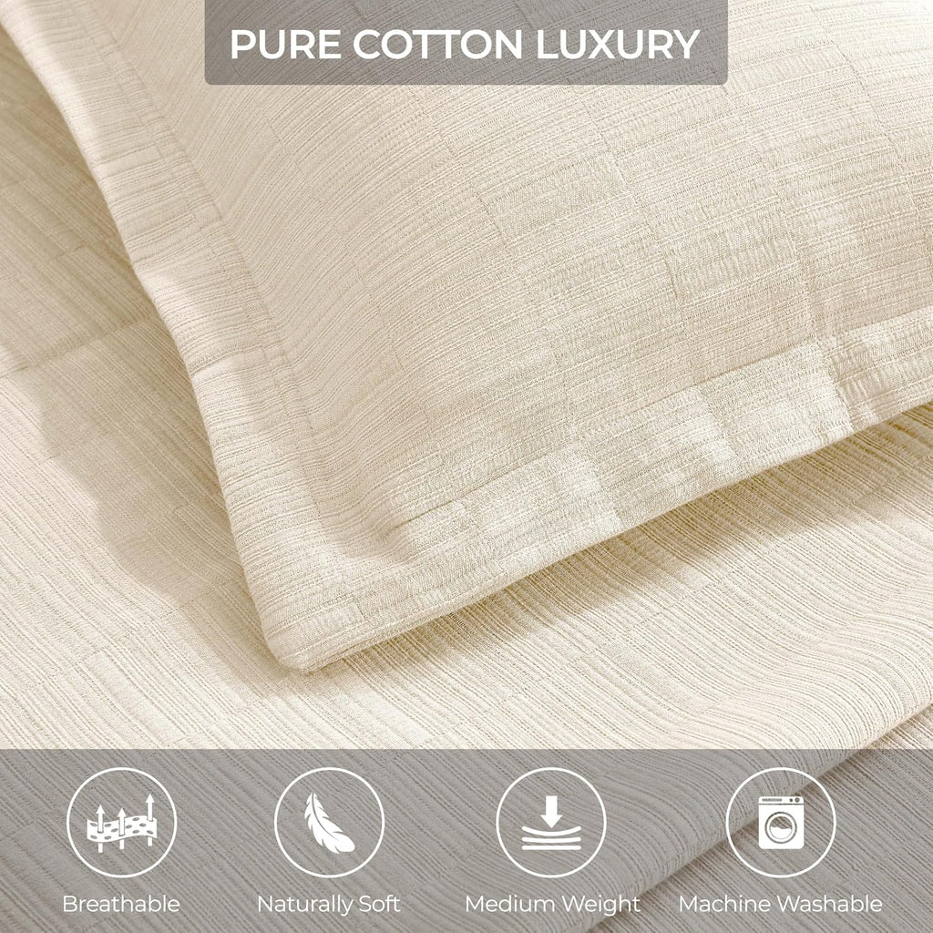 Superior 3 Piece Cotton Bedspread and Sham Set, Home Bed Decor, Decorative Bed Spread, 2 Pillow Shams, Medium Weight, Textured Matelasse Coverlet, Bedding Essentials, Zenith Collection, King, Ivory
