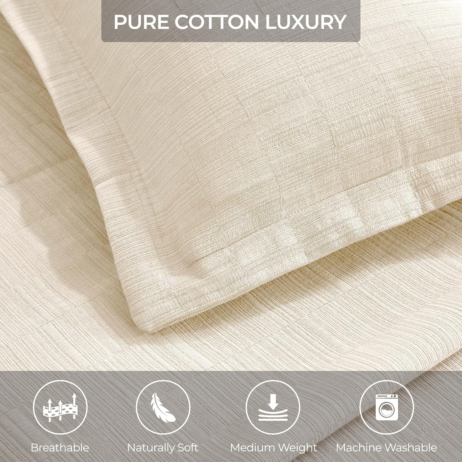Superior 3 Piece Cotton Bedspread and Sham Set, Home Bed Decor, Decorative Bed Spread, 2 Pillow Shams, Medium Weight, Textured Matelasse Coverlet, Bedding Essentials, Zenith Collection, King, Ivory