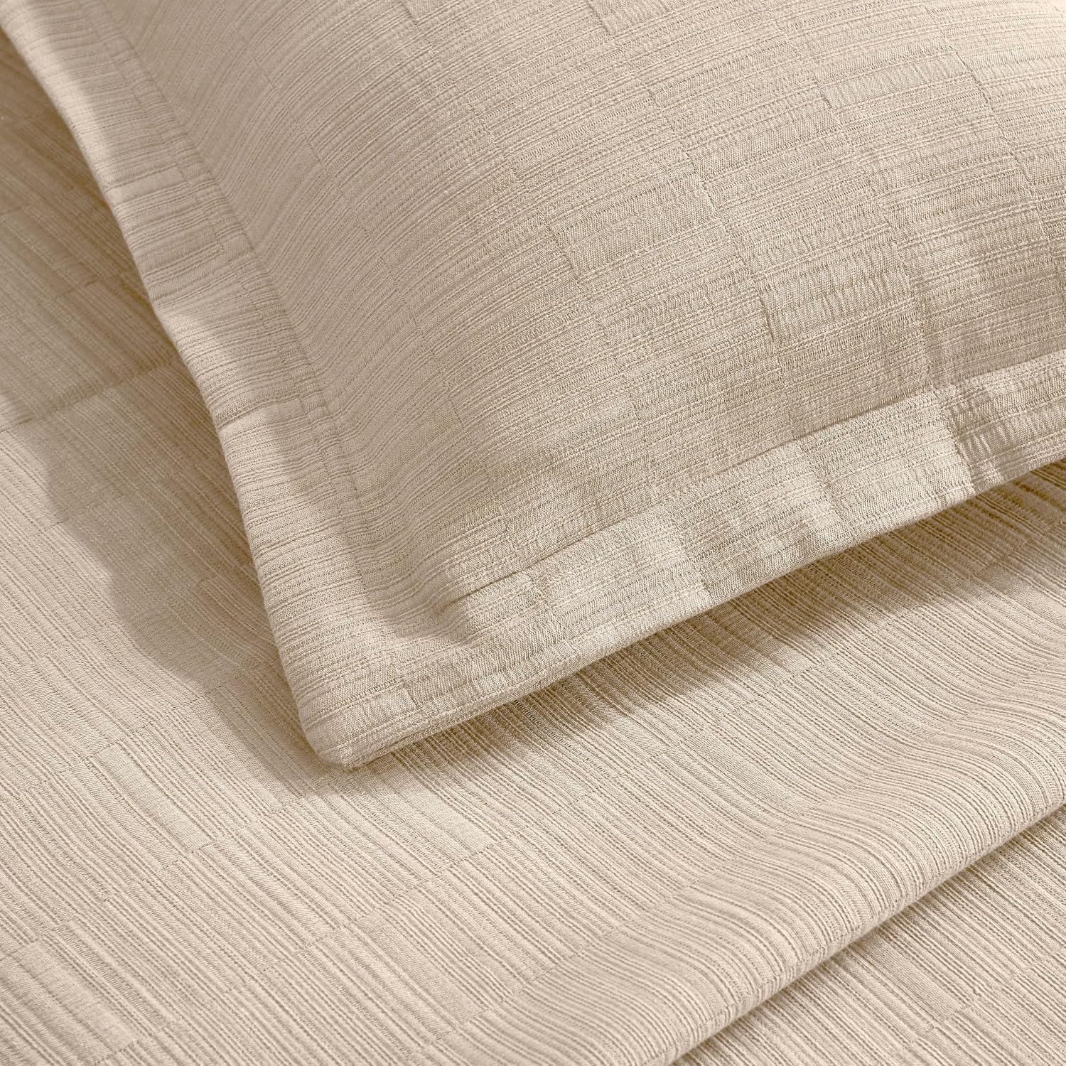 Superior 3 Piece Cotton Bedspread and Sham Set, Home Bed Decor, Decorative Bed Spread, 2 Pillow Shams, Medium Weight, Textured Matelasse Coverlet, Bedding Essentials, Zenith Collection, Full, Beige