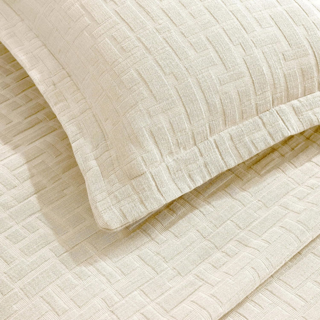 Superior 3 Piece Cotton Bedspread and Sham Set, Home Bed Decor, Decorative Bed Spread, 2 Pillow Shams, Medium Weight, Geometric Matelasse Coverlet, Bedding Essentials, Madrid Collection, Queen, Ivory