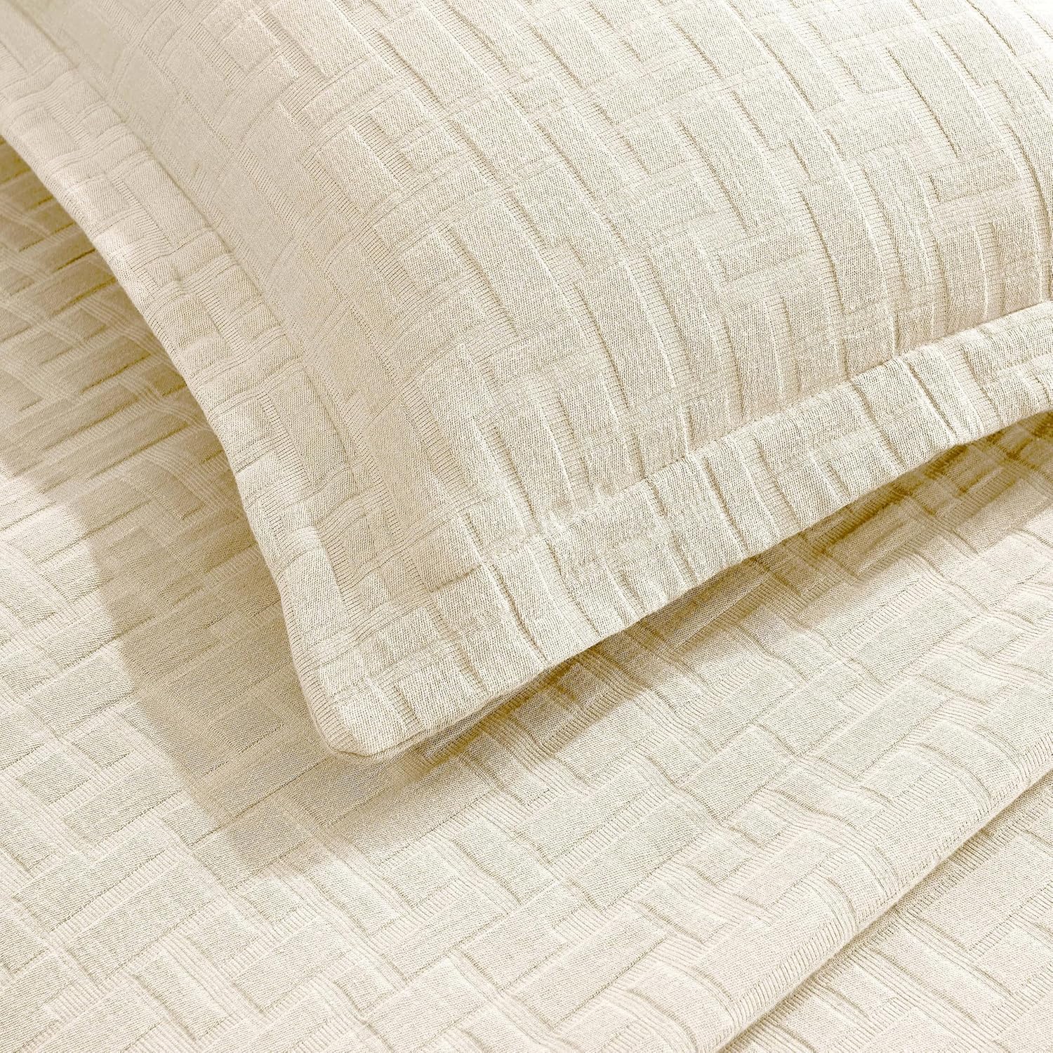 Superior 3 Piece Cotton Bedspread and Sham Set, Home Bed Decor, Decorative Bed Spread, 2 Pillow Shams, Medium Weight, Geometric Matelasse Coverlet, Bedding Essentials, Madrid Collection, Queen, Ivory