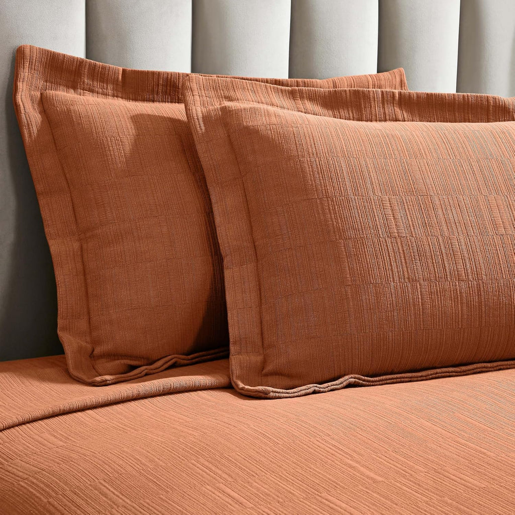 Superior 3 Piece Cotton Bedspread and Sham Set, Home Bed Decor, Decorative Bed Spread, 2 Pillow Shams, Medium Weight, Matelasse Coverlet, Bedding Essentials, Zenith Collection, Queen, Burnt Orange