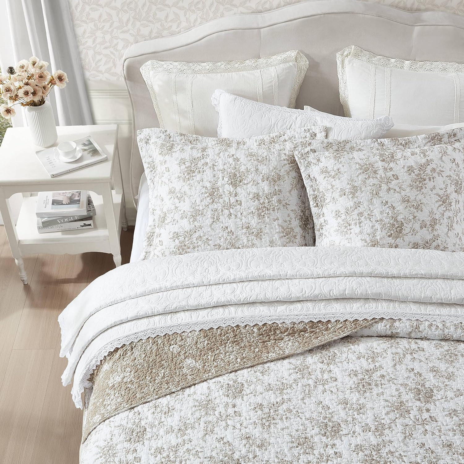 Laura Ashley - King Quilt Set, Reversible Floral Cotton Bedding with Matching Shams, Medium Weight for Year Round Use, Oek-Tex Certified (Walled Garden Brown)