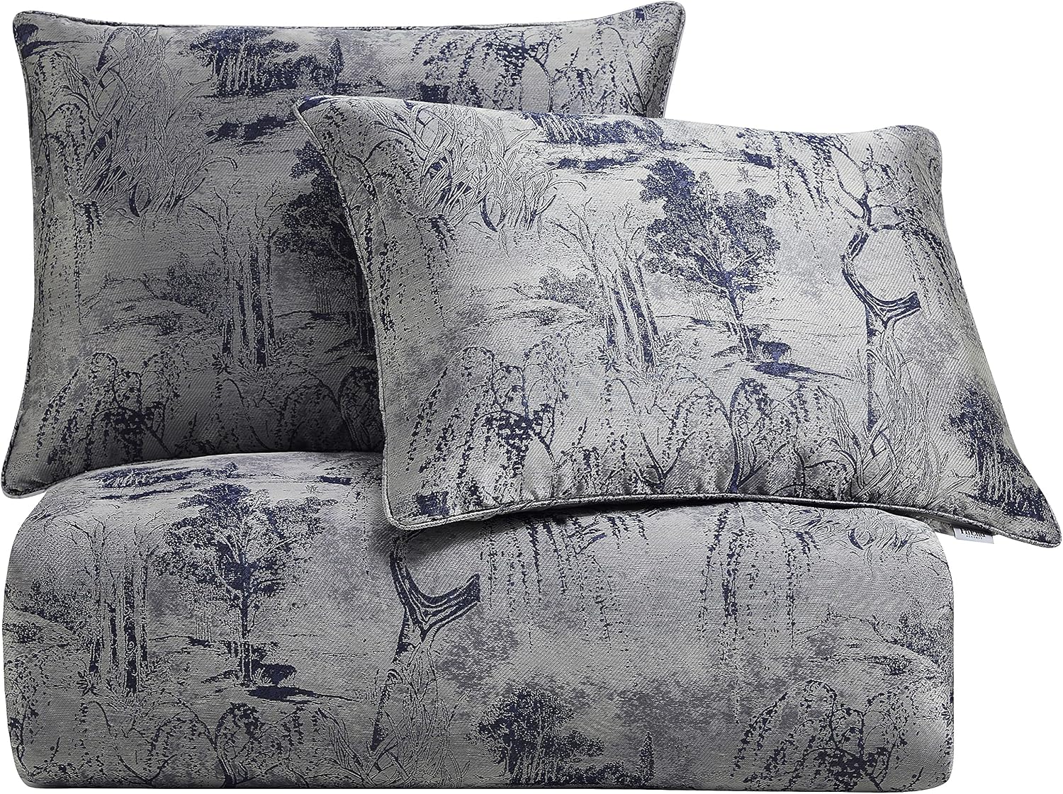 HiEnd Accents Pastoral Jacquard 3 Piece Comforter Set with Pillow Shams, King, Silver Metallic Tree Floral Abstract Pattern, Modern Style Luxury Bedding Set, 1 Comforter Cover, 2 Pillowcases