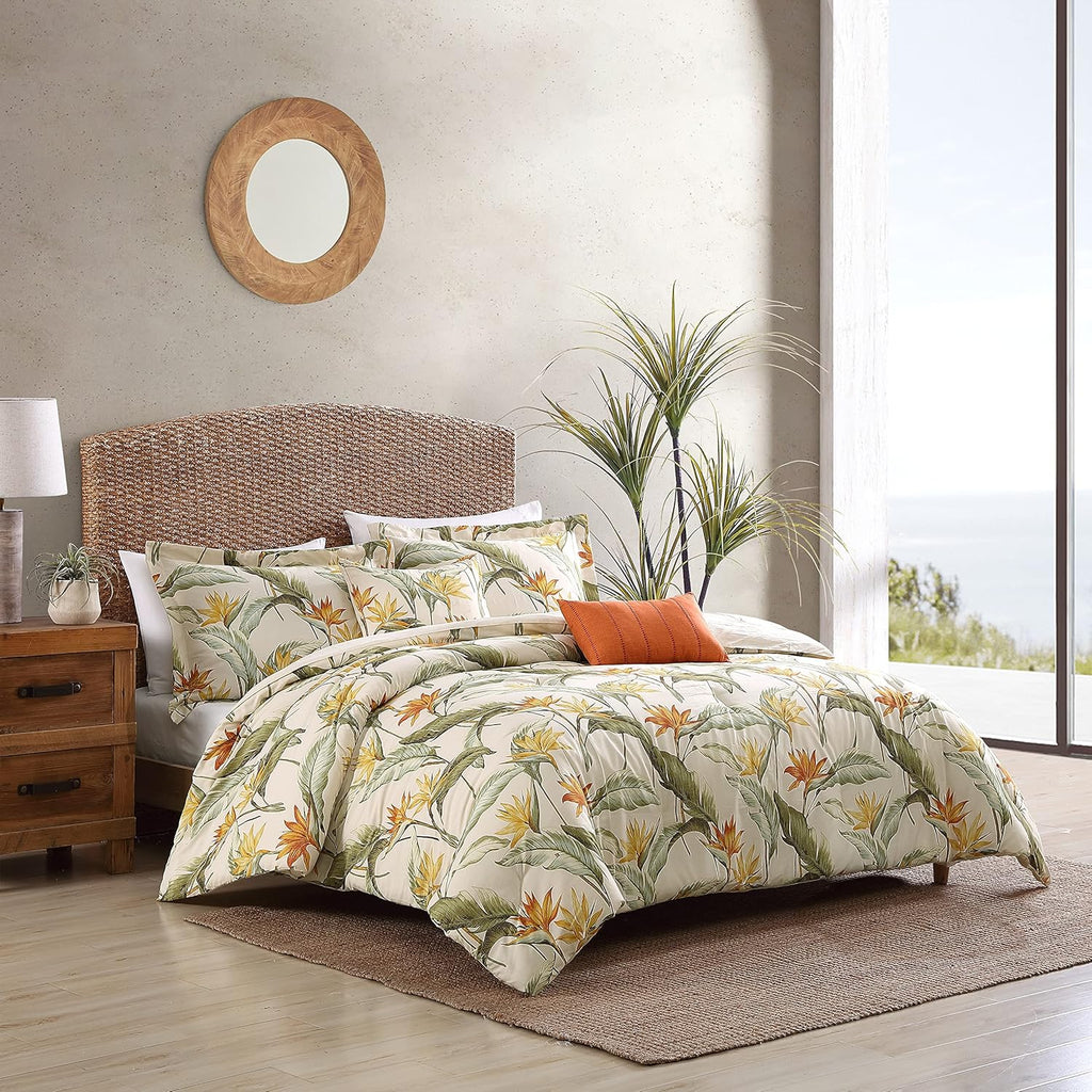 Tommy Bahama - Queen Comforter Set, Reversible Cotton Bedding with Matching Shams & Bonus Throw Pillows, Super Soft Bedding Set (Birds of Paradise Off-White, Queen)