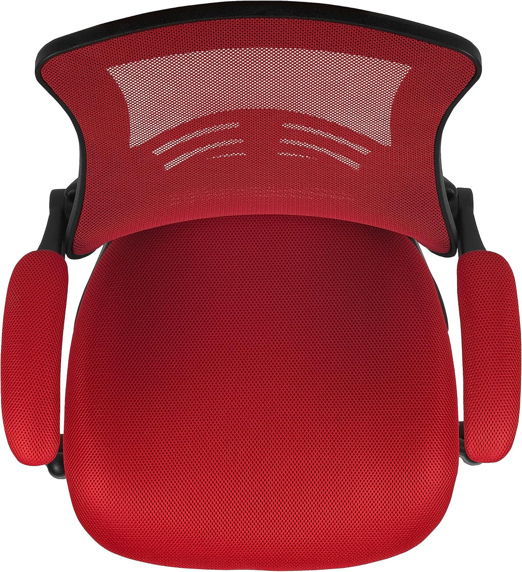 Flash Furniture Kelista Mid-Back Swivel Office Chair with Adjustable Seat Height, Ergonomic Mesh Desk Chair with Flip-Up Armrests, Red