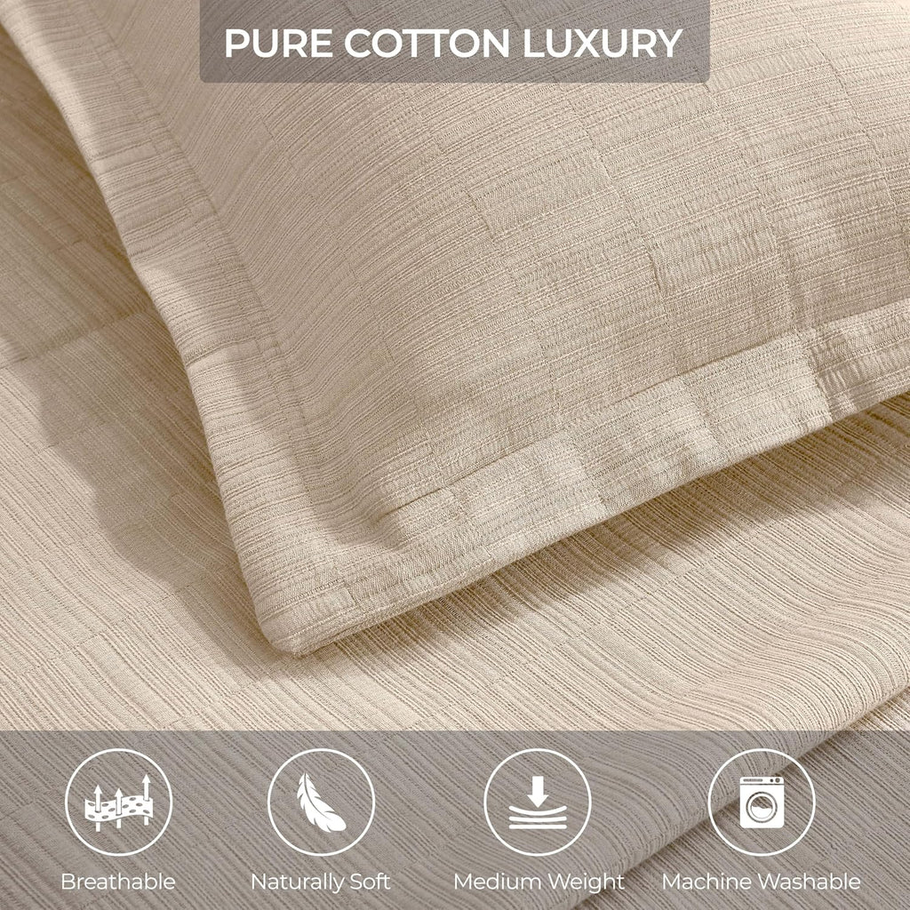Superior 3 Piece Cotton Bedspread and Sham Set, Home Bed Decor, Decorative Bed Spread, 2 Pillow Shams, Medium Weight, Textured Matelasse Coverlet, Bedding Essentials, Zenith Collection, Full, Beige