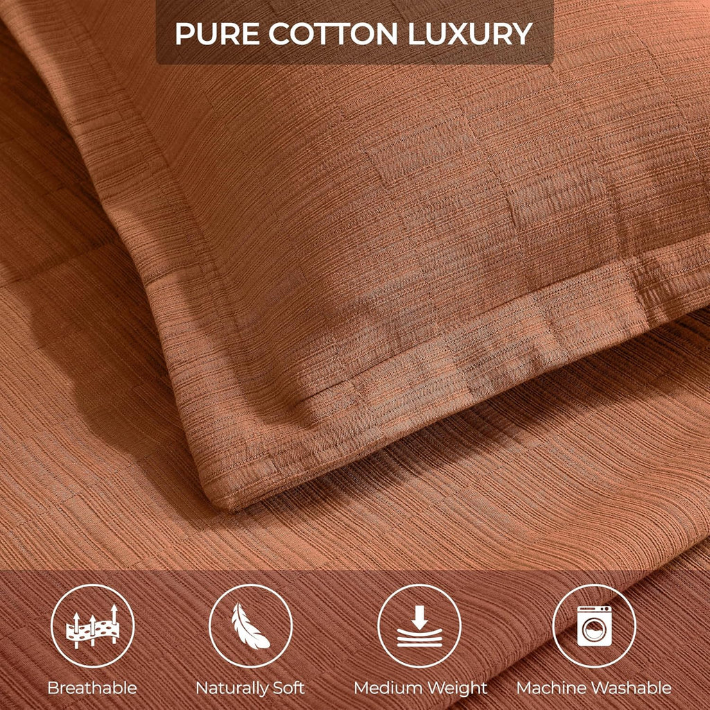 Superior 3 Piece Cotton Bedspread and Sham Set, Home Bed Decor, Decorative Bed Spread, 2 Pillow Shams, Medium Weight, Matelasse Coverlet, Bedding Essentials, Zenith Collection, Queen, Burnt Orange