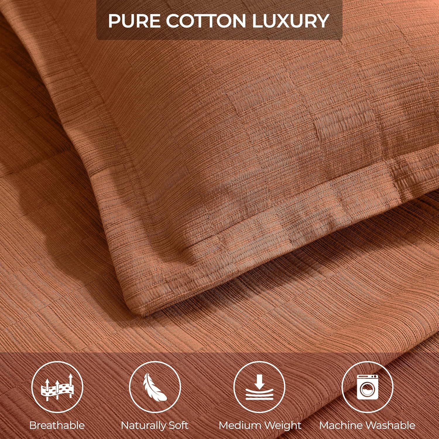 Superior 3 Piece Cotton Bedspread and Sham Set, Home Bed Decor, Decorative Bed Spread, 2 Pillow Shams, Medium Weight, Matelasse Coverlet, Bedding Essentials, Zenith Collection, Queen, Burnt Orange