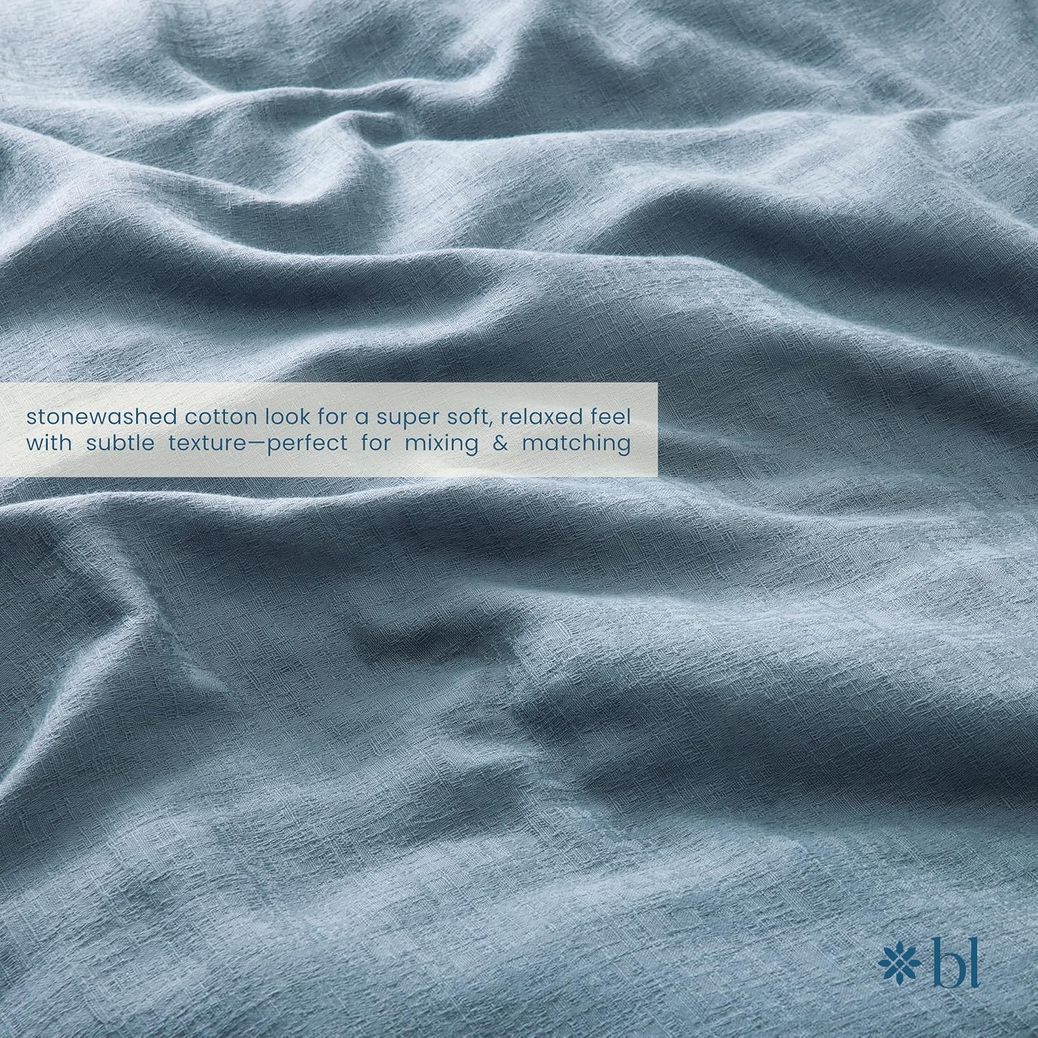 Blue Loom Duvet 100% Cotton Set, 3 Piece, Stone Washed Duvet Set King Size 104' x 92' with 2 Matching Pillow Shams, Comforter Not Included, Vivie - Denim Blue