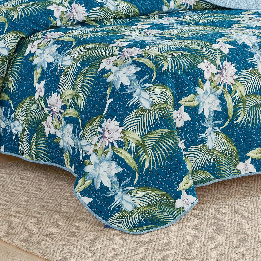 Tommy Bahama - King Quilt Set, Reversible Cotton Bedding with Matching Shams, Medium Weight, Oeko-Tex Certified (Southern Breeze Dark Blue)