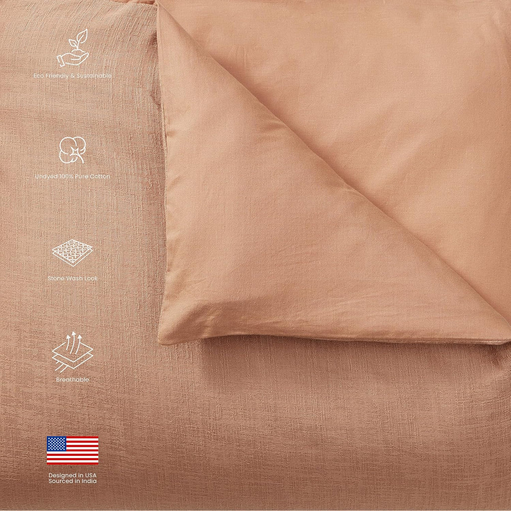 Blue Loom Duvet 100% Cotton Set, 3 Piece, Stone Washed Duvet Set King Size 104' x 92' with 2 Matching Pillow Shams, Comforter Not Included, Vivie - Clay Red