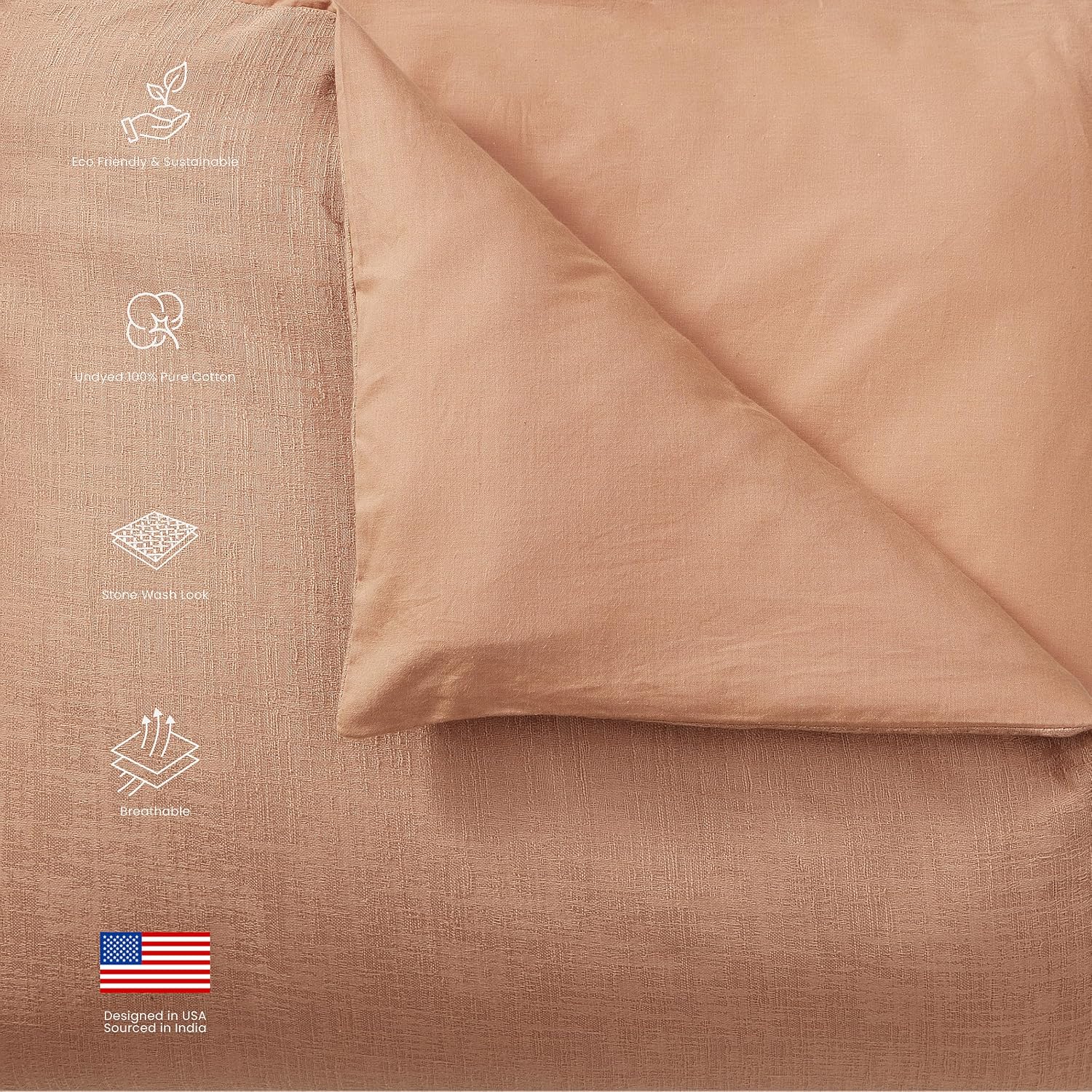 Blue Loom Duvet 100% Cotton Set, 3 Piece, Stone Washed Duvet Set King Size 104' x 92' with 2 Matching Pillow Shams, Comforter Not Included, Vivie - Clay Red