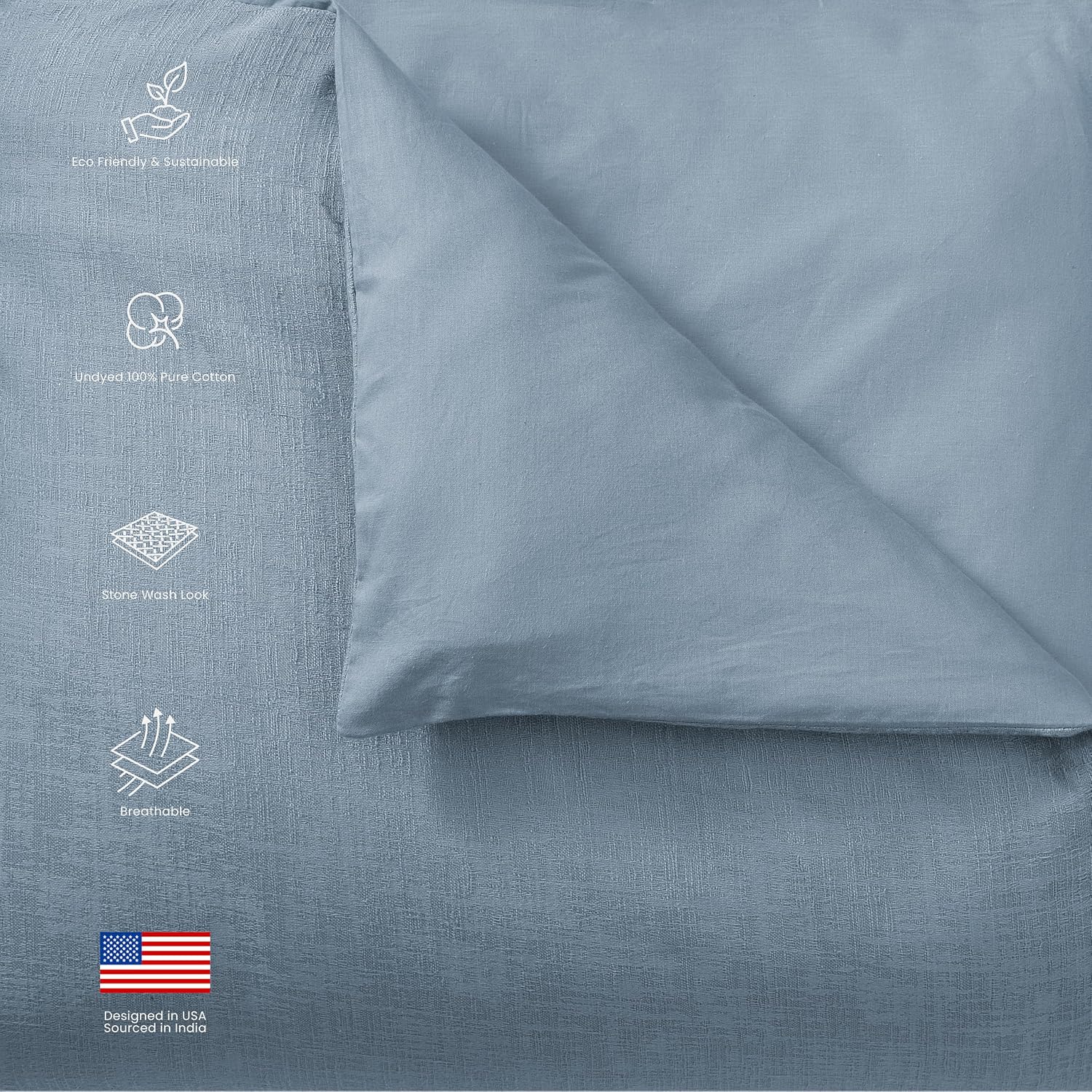 Blue Loom Duvet 100% Cotton Set, 3 Piece, Stone Washed Duvet Set King Size 104' x 92' with 2 Matching Pillow Shams, Comforter Not Included, Vivie - Denim Blue