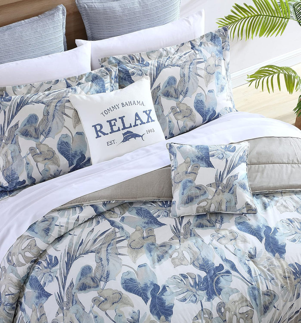 Tommy Bahama - Queen Comforter Set, Cotton Reversible Bedding with Matching Shams & Bedskirt, Super Soft Bedding Set (Raw Coast Blue, Queen)