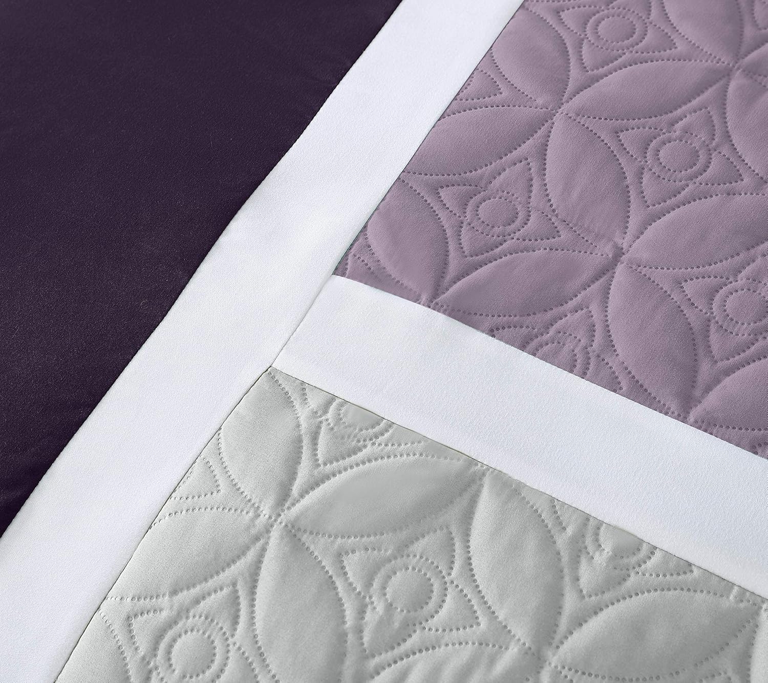 Chezmoi Collection Upland 7-Piece Quilted Patchwork Comforter Set, Lavender/Gray/Purple, Oversized King