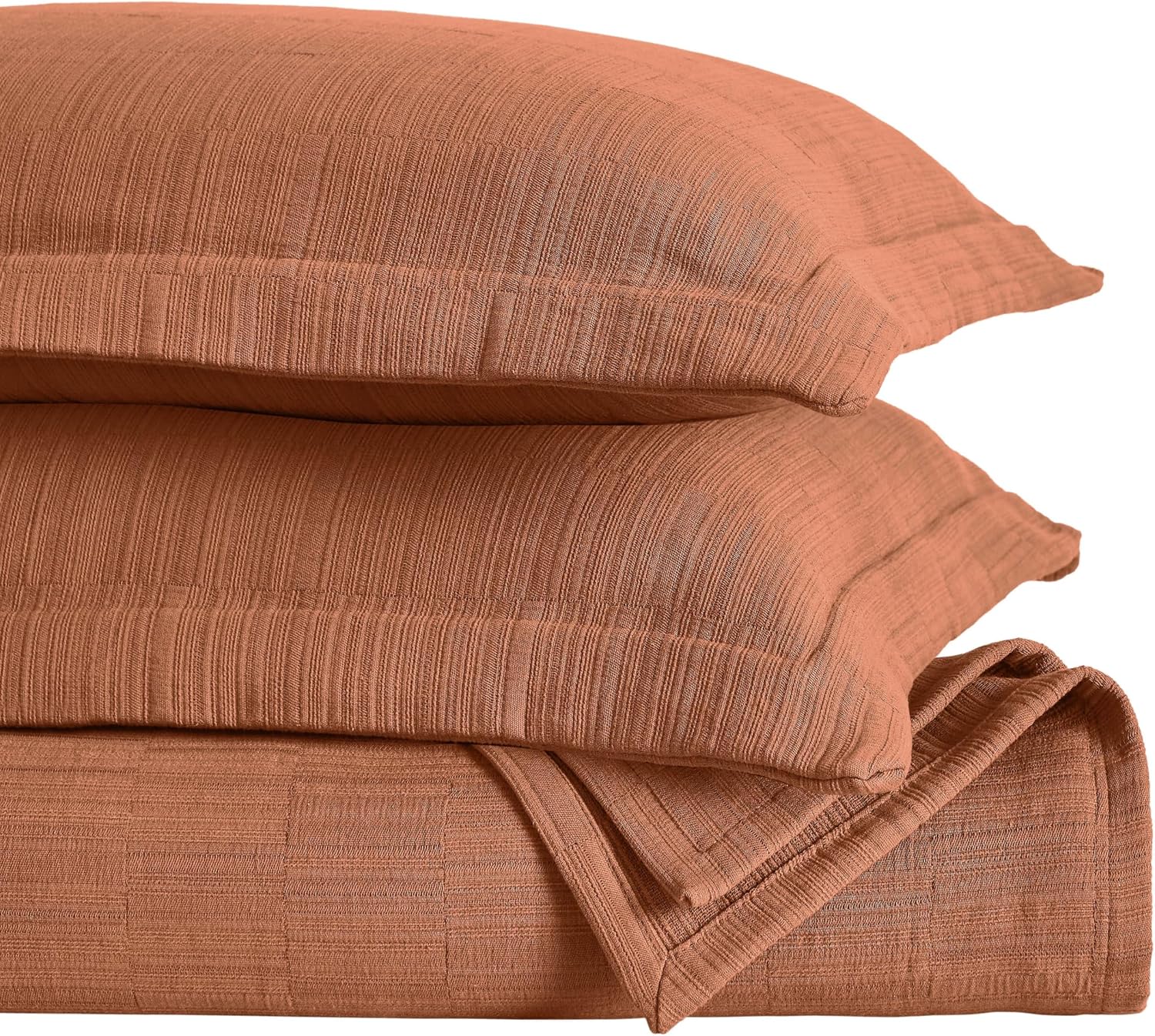Superior 3 Piece Cotton Bedspread and Sham Set, Home Bed Decor, Decorative Bed Spread, 2 Pillow Shams, Medium Weight, Matelasse Coverlet, Bedding Essentials, Zenith Collection, Queen, Burnt Orange