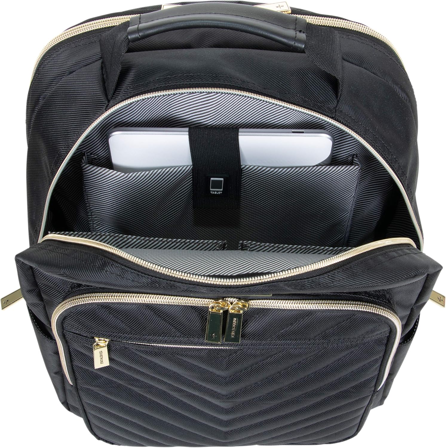 Kenneth Cole REACTION Madison Square Lightweight Hardside Chevron Expandable Spinner Luggage, Black, 2-Piece (20' Carry On + Backpack)