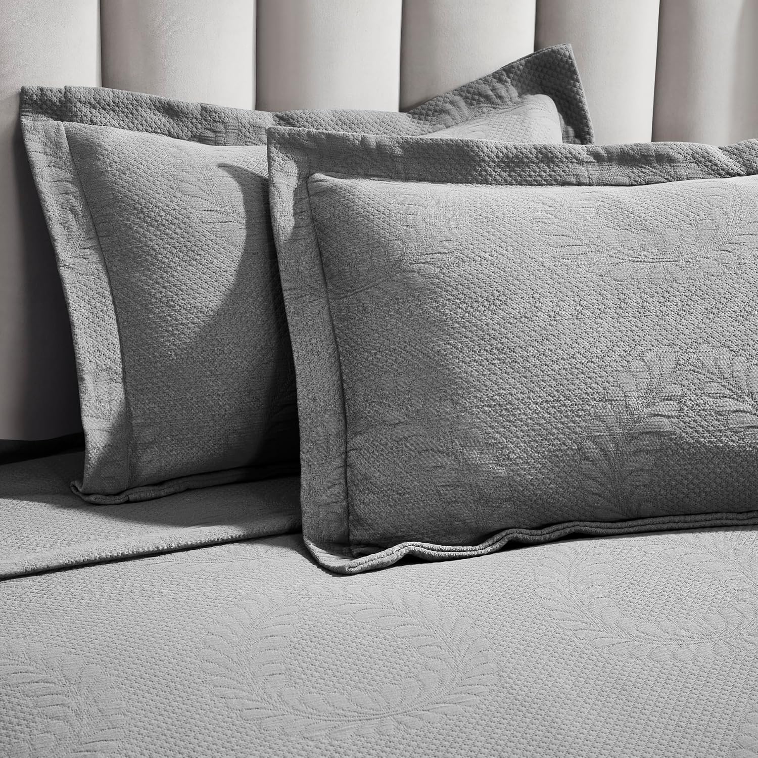 Superior 3 Piece Cotton Bedspread Set, Home Bed Decor, Decorative Bed Spread, 2 Pillow Shams, Medium Weight Blanket, Matelasse Coverlet, Bedding Essentials, Peploi Collection, California King, Grey