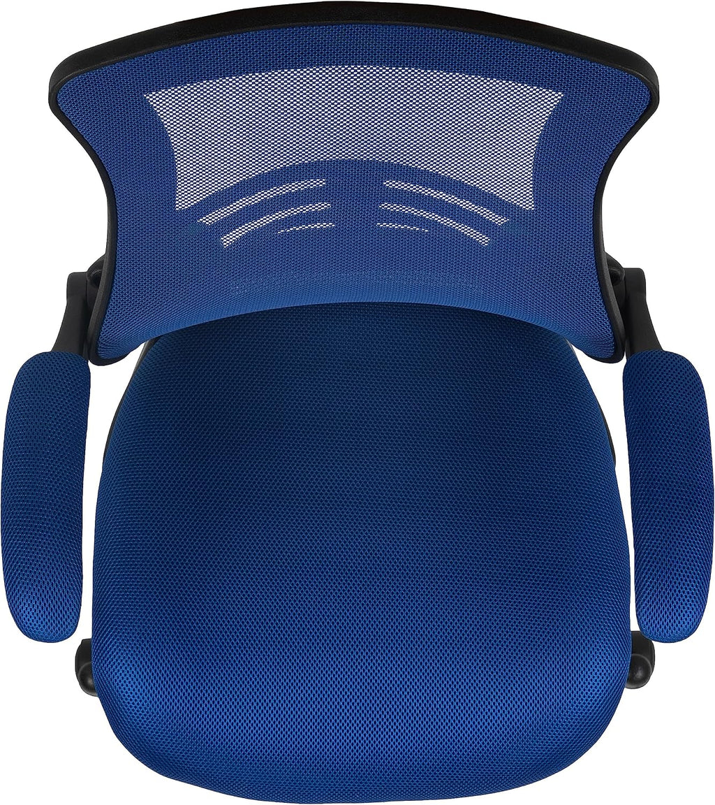 Flash Furniture Kelista Mid-Back Swivel Office Chair with Adjustable Seat Height, Ergonomic Mesh Desk Chair with Flip-Up Armrests, Blue