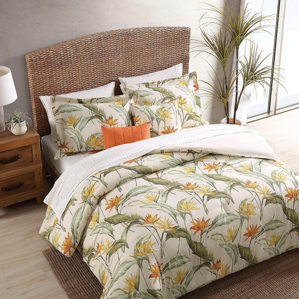 Tommy Bahama - Queen Comforter Set, Reversible Cotton Bedding with Matching Shams & Bonus Throw Pillows, Super Soft Bedding Set (Birds of Paradise Off-White, Queen)