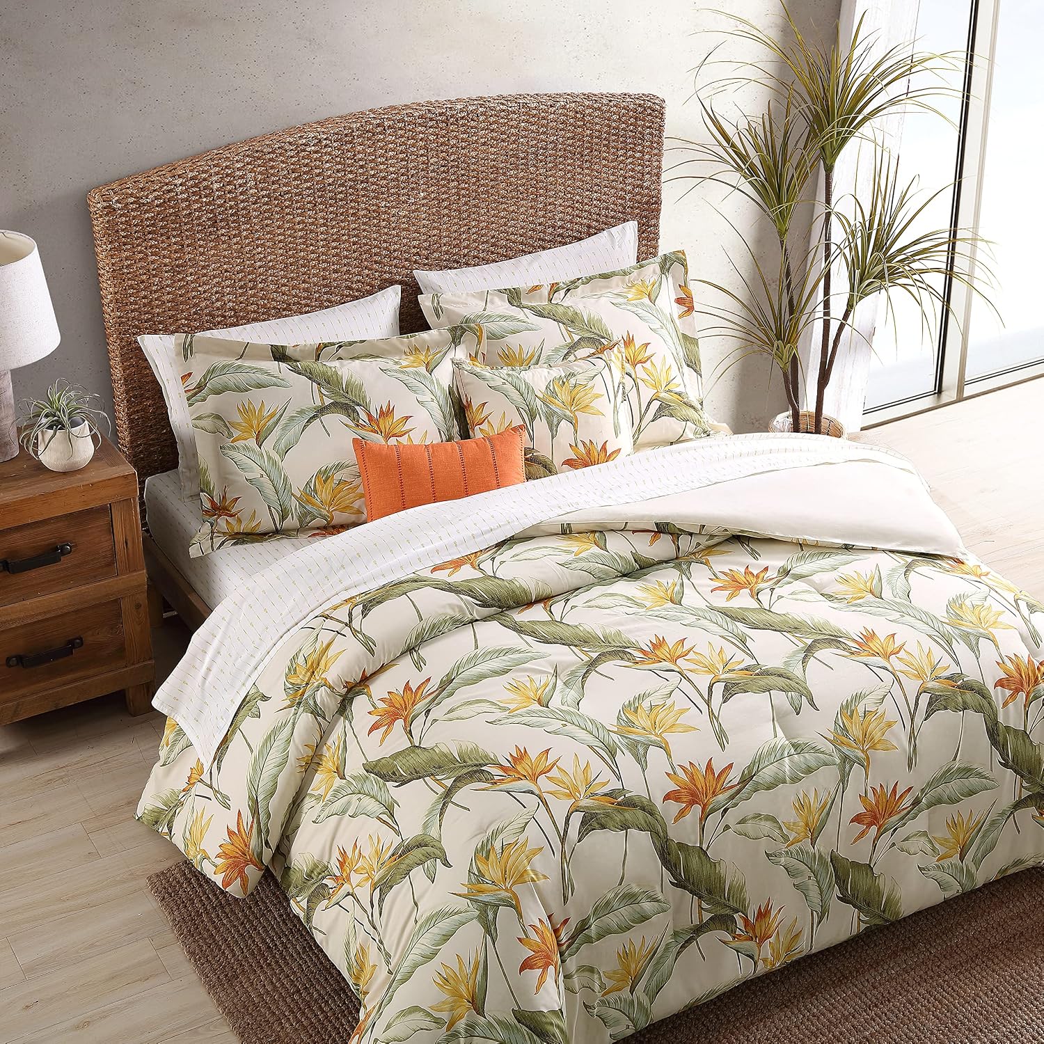 Tommy Bahama - Queen Comforter Set, Reversible Cotton Bedding with Matching Shams & Bonus Throw Pillows, Super Soft Bedding Set (Birds of Paradise Off-White, Queen)