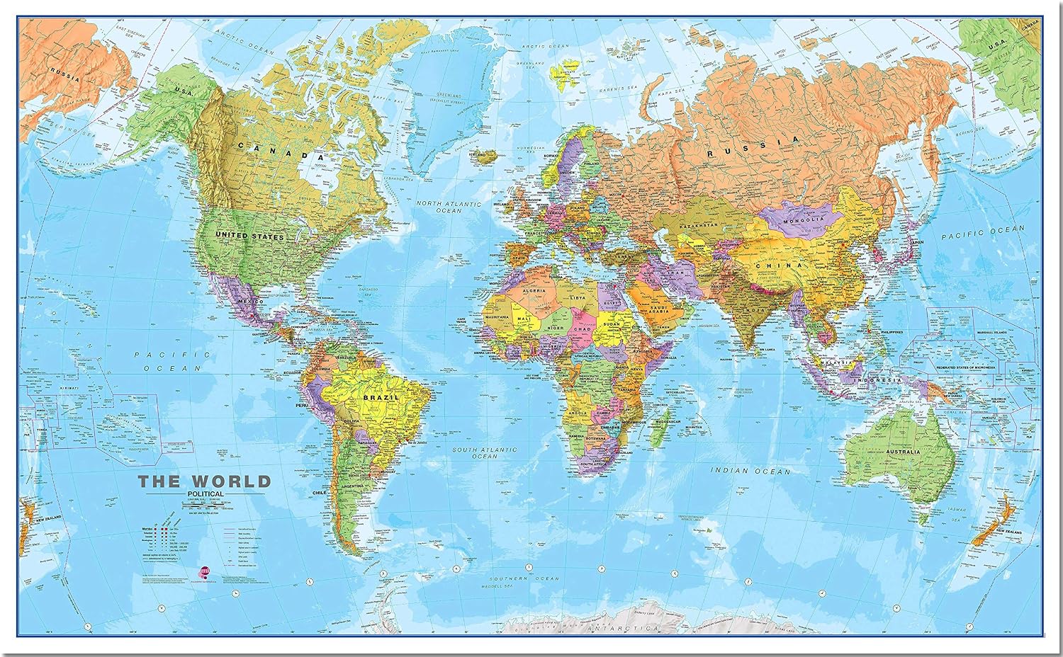 Maps International Large Political World Wall Map - Pinboard - 33 x 47